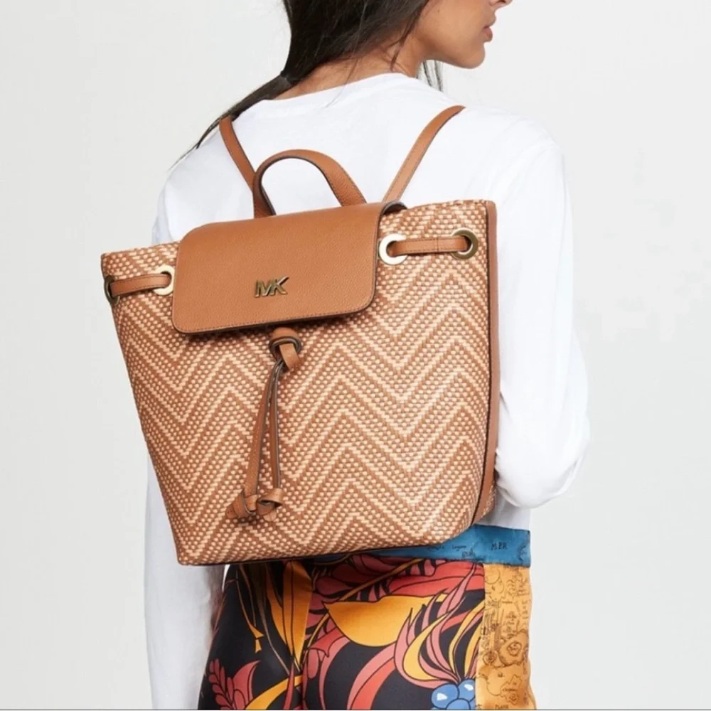 Michael Kors Junie Leather Woven Basket Backpack